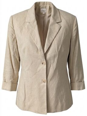 Vintage Cleo Women's Beige Spring Linen Blend Capsule Office Blazer Size 16